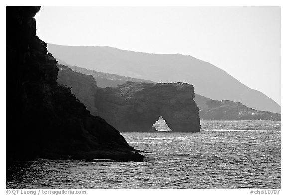 Coastline with sea arch, Santa Cruz Island. Channel Islands National Park (black and white)