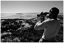 Looking at  marine wildlife at Point Bennett, San Miguel Island. Channel Islands National Park ( black and white)