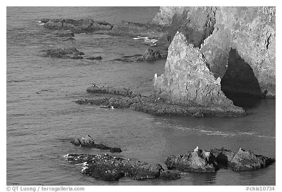 Rocky shoreline of Middle Anacapa Island. Channel Islands National Park (black and white)