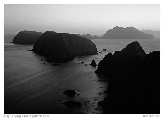 Sunset over island chain, Anacapa Island. Channel Islands National Park (black and white)
