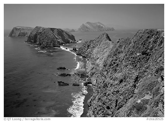View from Inspiration Point, mid-day. Channel Islands National Park (black and white)