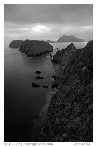View from Inspiration Point, dusk. Channel Islands National Park (black and white)