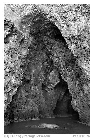 Painted Cave,  largest sea cave in the world, Santa Cruz Island. Channel Islands National Park (black and white)