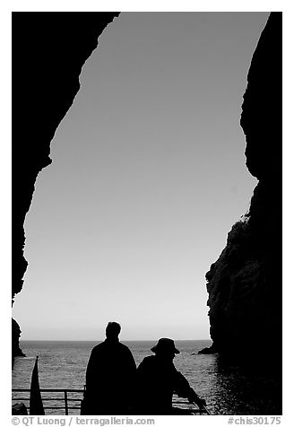 Looking out from inside Painted Cave, Santa Cruz Island. Channel Islands National Park (black and white)