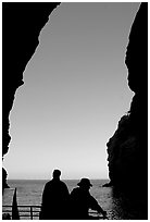 Looking out from inside Painted Cave, Santa Cruz Island. Channel Islands National Park, California, USA. (black and white)