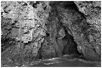 Entrance of Painted Cave, Santa Cruz Island. Channel Islands National Park, California, USA. (black and white)
