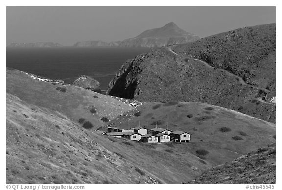 Ranger residences, Santa Cruz Island. Channel Islands National Park (black and white)