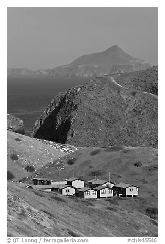 National Park Service housings, Santa Cruz Island. Channel Islands National Park (black and white)