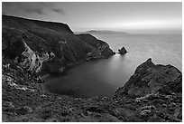 Twilight, Potato Harbor, Santa Cruz Island. Channel Islands National Park, California, USA. (black and white)