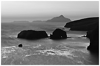 Scorpion Rocks and Anacapa Islands at dawn, Santa Cruz Island. Channel Islands National Park ( black and white)