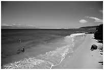 Paddle boarders leaving beach, Santa Rosa Island. Channel Islands National Park ( black and white)
