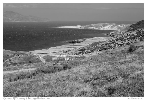 View over Skunk Point from marine terrace, Santa Rosa Island. Channel Islands National Park (black and white)