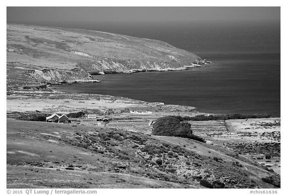 Vail and Vickers Ranch and Bechers Bay, Santa Rosa Island. Channel Islands National Park (black and white)