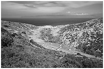 Campground wind shelters, Santa Rosa Island. Channel Islands National Park ( black and white)