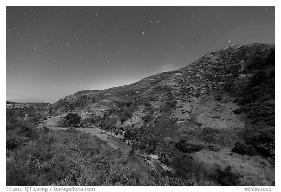 Cherry Canyon at night, Santa Rosa Island. Channel Islands National Park (black and white)