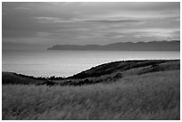 Santa Cruz Channel and Santa Cruz Island at dawn, Santa Rosa Island. Channel Islands National Park ( black and white)