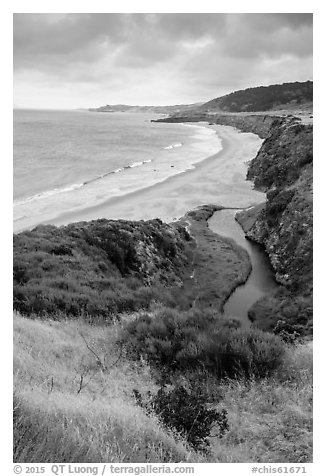 Stream and Water Canyon Beach, Santa Rosa Island. Channel Islands National Park (black and white)