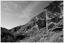 Sandstone cliffs bordering Lobo Canyon, Santa Rosa Island. Channel Islands National Park ( black and white)