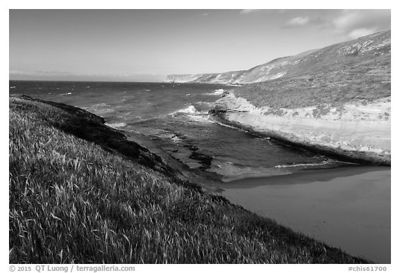 Beach at the mouth of Lobo Canyon, Santa Rosa Island. Channel Islands National Park (black and white)