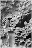 Intricate sandstone cliffs, Lobo Canyon, Santa Rosa Island. Channel Islands National Park ( black and white)