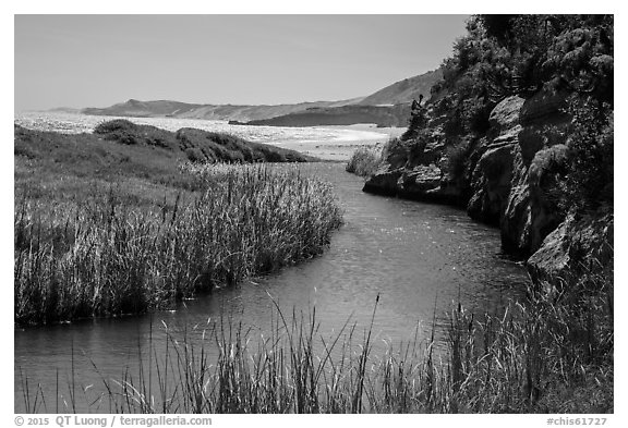 Stream at the mouth of Water Canyon, Santa Rosa Island. Channel Islands National Park (black and white)