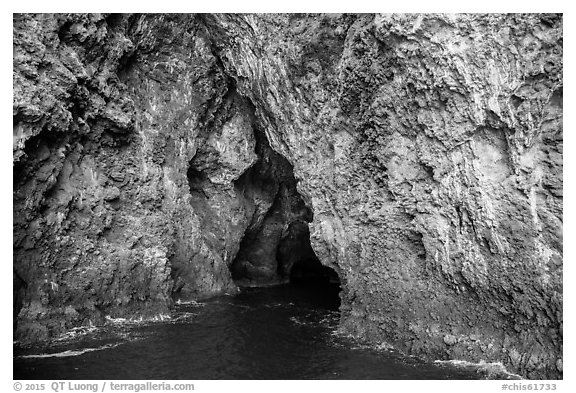 Entrance to Painted Cave, Santa Cruz Island. Channel Islands National Park (black and white)