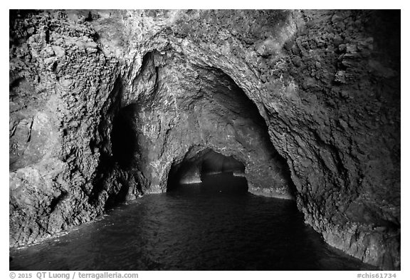 Inside Painted Cave, Santa Cruz Island. Channel Islands National Park (black and white)