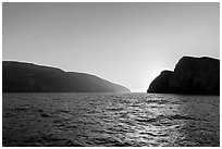 Backlit Sutil Island and Santa Barbara Island. Channel Islands National Park ( black and white)