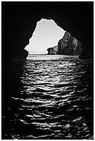 Sea cliffs seen via sea cave entrance, Santa Cruz Island. Channel Islands National Park ( black and white)