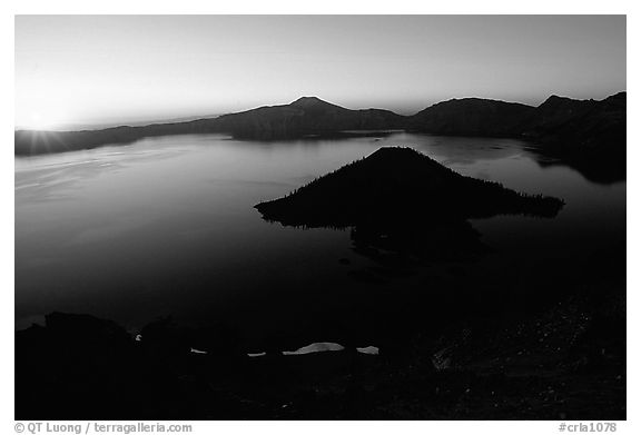 Lake and wizard island from  Watchman at sunrise. Crater Lake National Park, Oregon, USA.