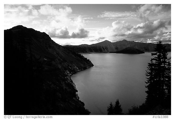 Clouds and lake from Sun Notch, sunset. Crater Lake National Park, Oregon, USA.
