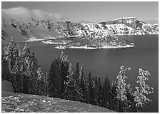 Lake in winter, afternoon. Crater Lake National Park ( black and white)