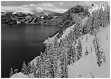 Snowy trees and slopes. Crater Lake National Park ( black and white)