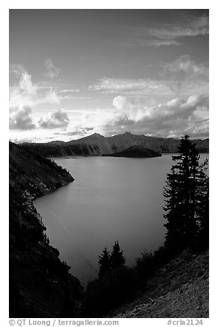 View towards  West from Sun Notch, sunset. Crater Lake National Park (black and white)