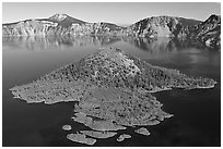 Wizard Island, afternoon. Crater Lake National Park, Oregon, USA. (black and white)