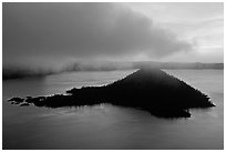Cloud above Wizard Island at dawn. Crater Lake National Park ( black and white)