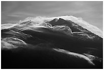 Cloudcap over backlit Mt Scott summit. Crater Lake National Park ( black and white)