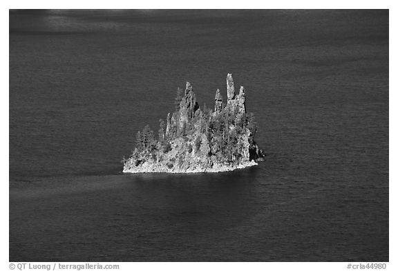 Phantom ship and blue waters. Crater Lake National Park (black and white)