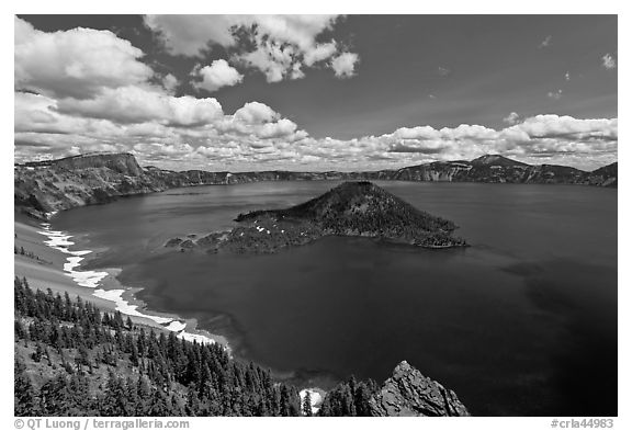 Deep blue lake and clouds. Crater Lake National Park (black and white)
