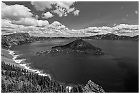 Deep blue lake and clouds. Crater Lake National Park ( black and white)