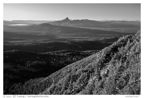 Diamond Lake and Mt Thielsen seen from Mount Scott. Crater Lake National Park (black and white)