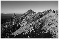 Hiker approachng Mount Scott summit. Crater Lake National Park ( black and white)