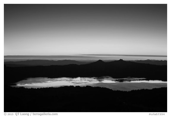 Crater Lake and western sky after sunset. Crater Lake National Park (black and white)