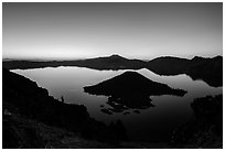 Wizard Island and Crater Lake at dawn. Crater Lake National Park ( black and white)