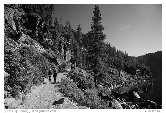 Hiking Cleetwood Cove trail. Crater Lake National Park (black and white)