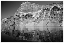 Llao Rock reflected in rippled water. Crater Lake National Park ( black and white)