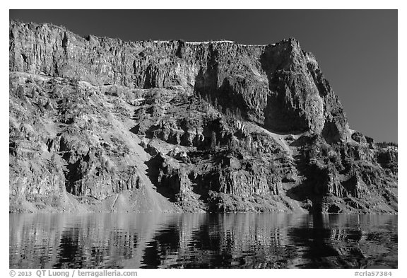 Tall cliffs of Llao Rock and Llao Bay. Crater Lake National Park (black and white)