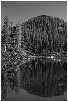 Wizard Island's cinder cone reflected in Governors Bay. Crater Lake National Park ( black and white)