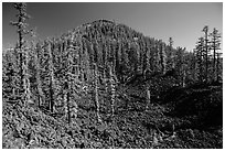 Hardened lava field and cinder cone, Wizard Island. Crater Lake National Park ( black and white)