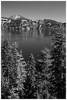 Hemlock, blue waters, and Mount Scott, Wizard Island. Crater Lake National Park ( black and white)